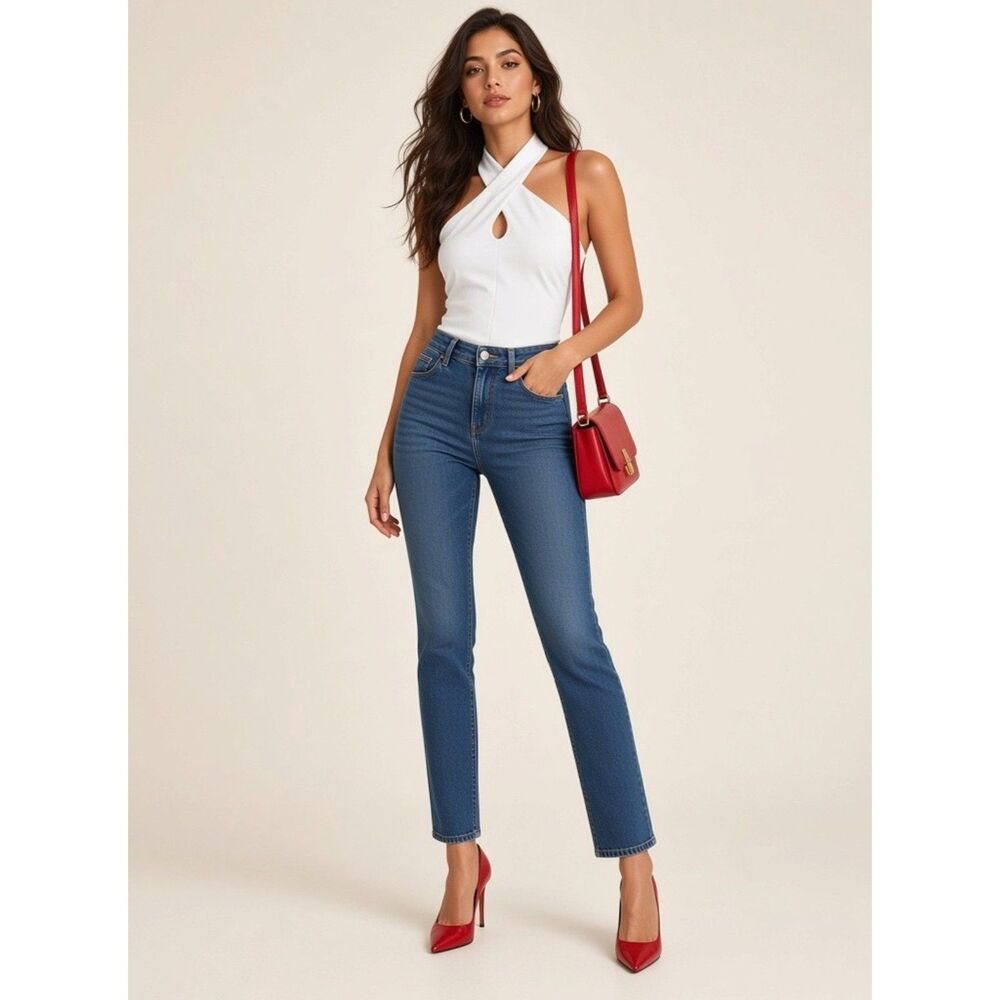 J.Crew CO088 Stretch Cotton Halter Top White NWT Size XS Keyhole